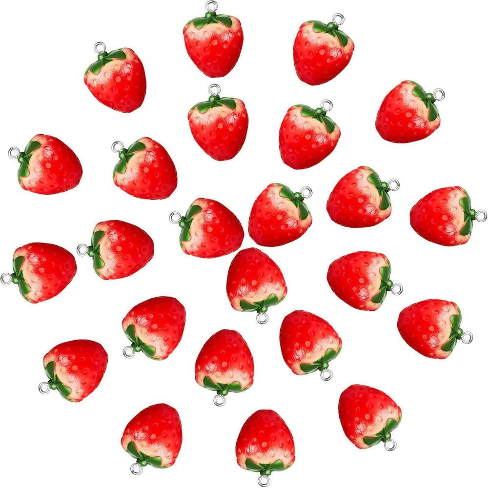 3277 Strawberry Charm Charms 24Pcs Fruit Resin 3D Pendant Ornaments for DIY